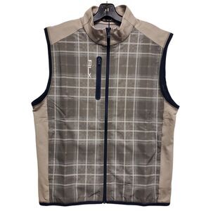 RLX RALPH LAUREN Vest Mens Medium Gray Full Zip Plaid Golf Jacket Pocket Wicking